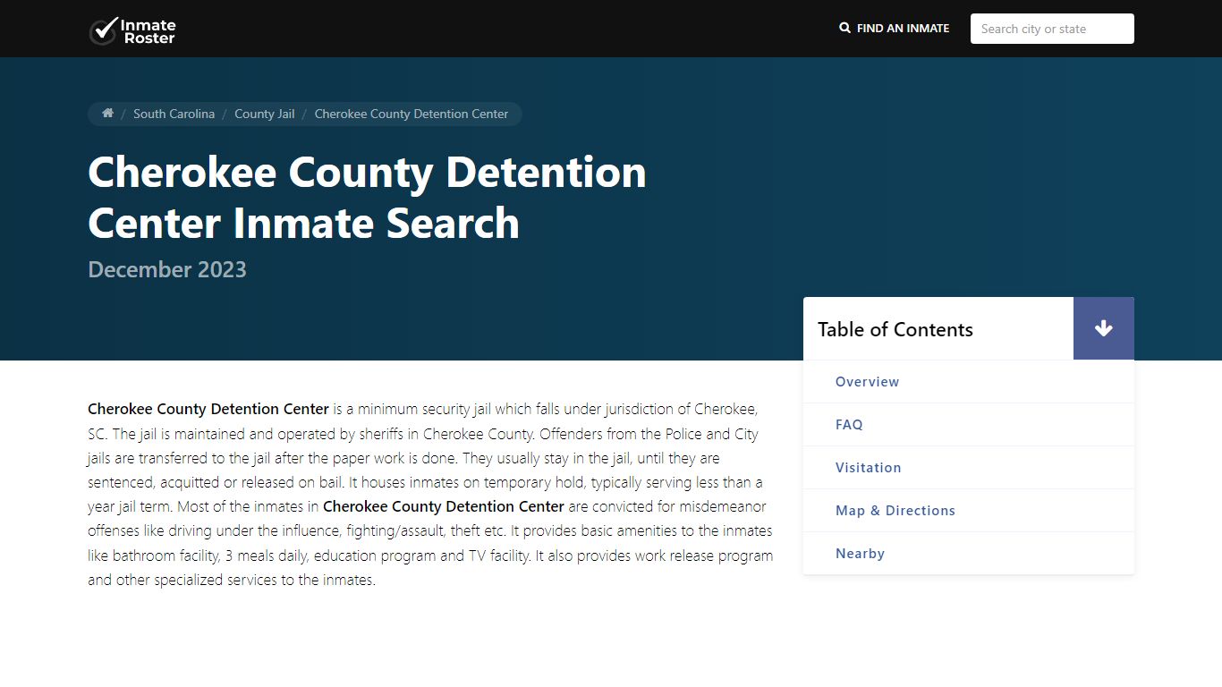 Inmate Search | Cherokee County Detention Center - Gaffney, SC